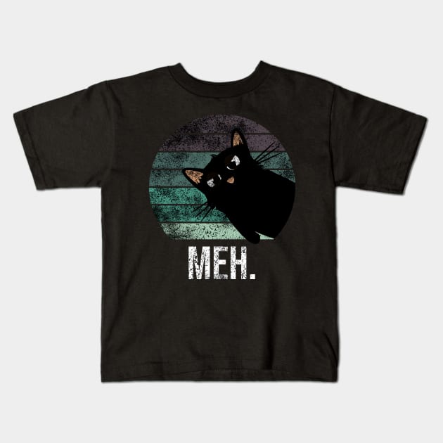 Cute and funny vintage meh black cat Kids T-Shirt by Rishirt